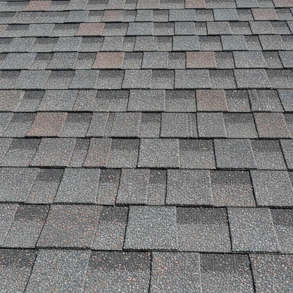 Dried-out, cracked, weathered asphalt shingles before treatment